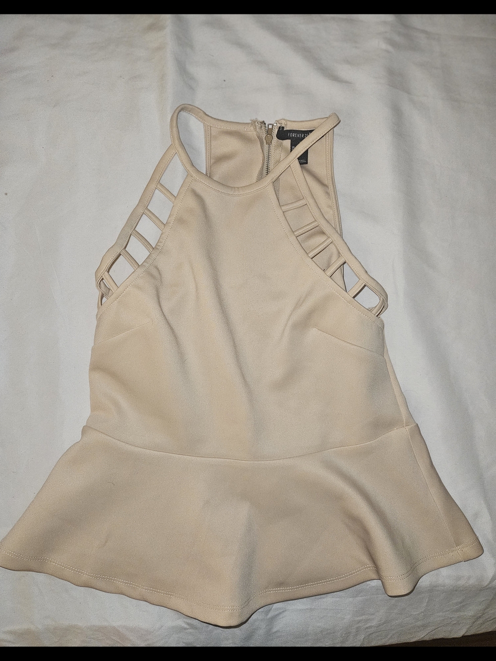 Forever 21 Beige Cage-Shoulder Peplum Tank
